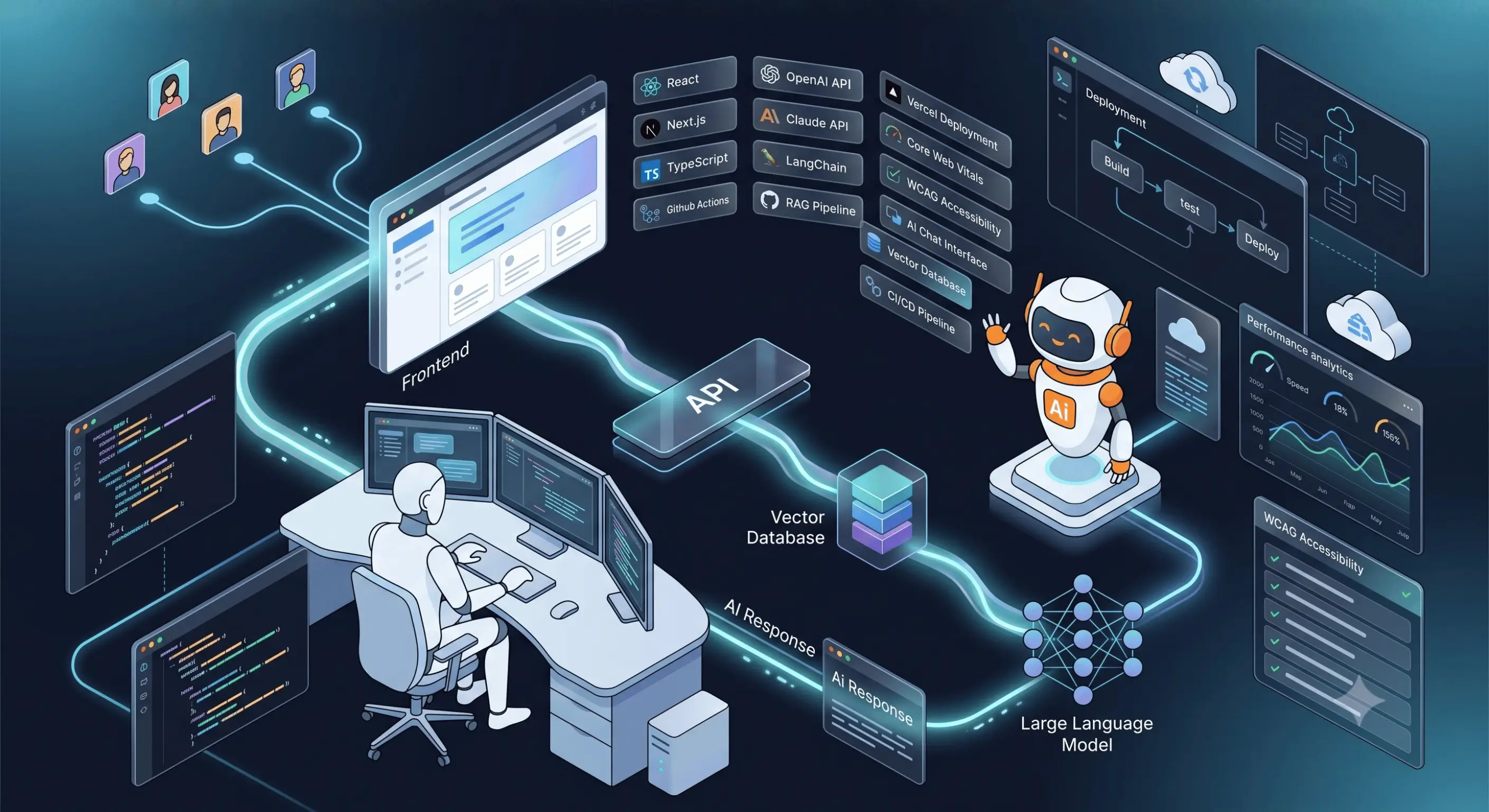 Yesha Gevariya working on frontend engineering and AI integration projects