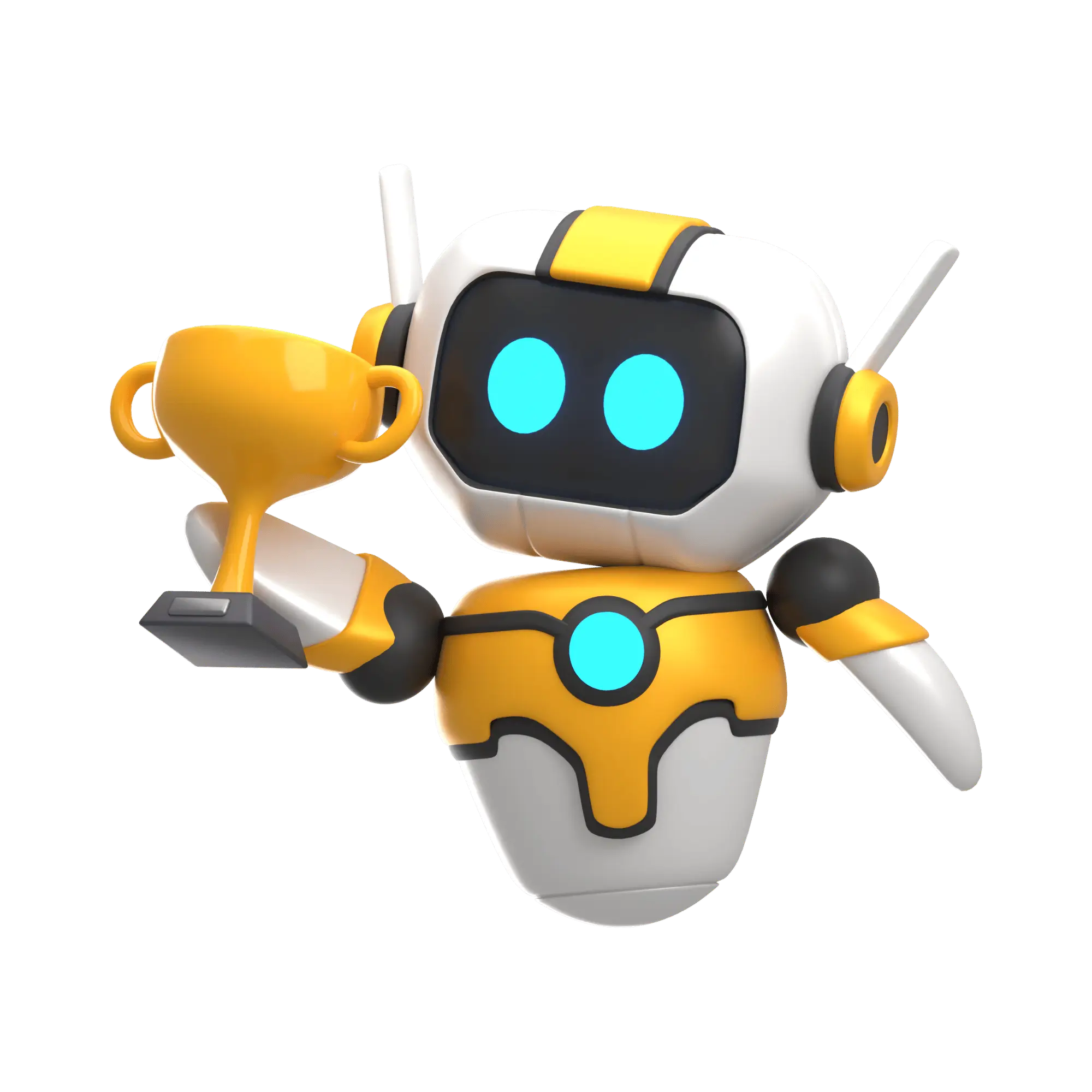 AI robot lifting a trophy